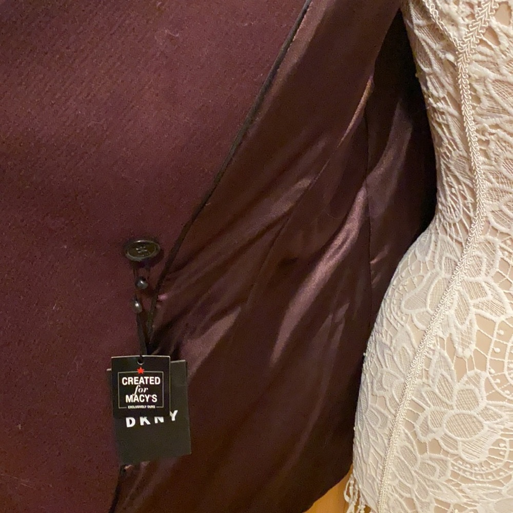 DKNY Faux-Leather-Trim Wrap Coat 🧥 in Bordeaux - Picture 4 of 17